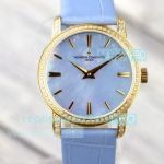 Swiss Copy Vacheron Constantin Traditionnelle Ultra Thin 9015 Ladies Blue Mop Diamond Watch 
